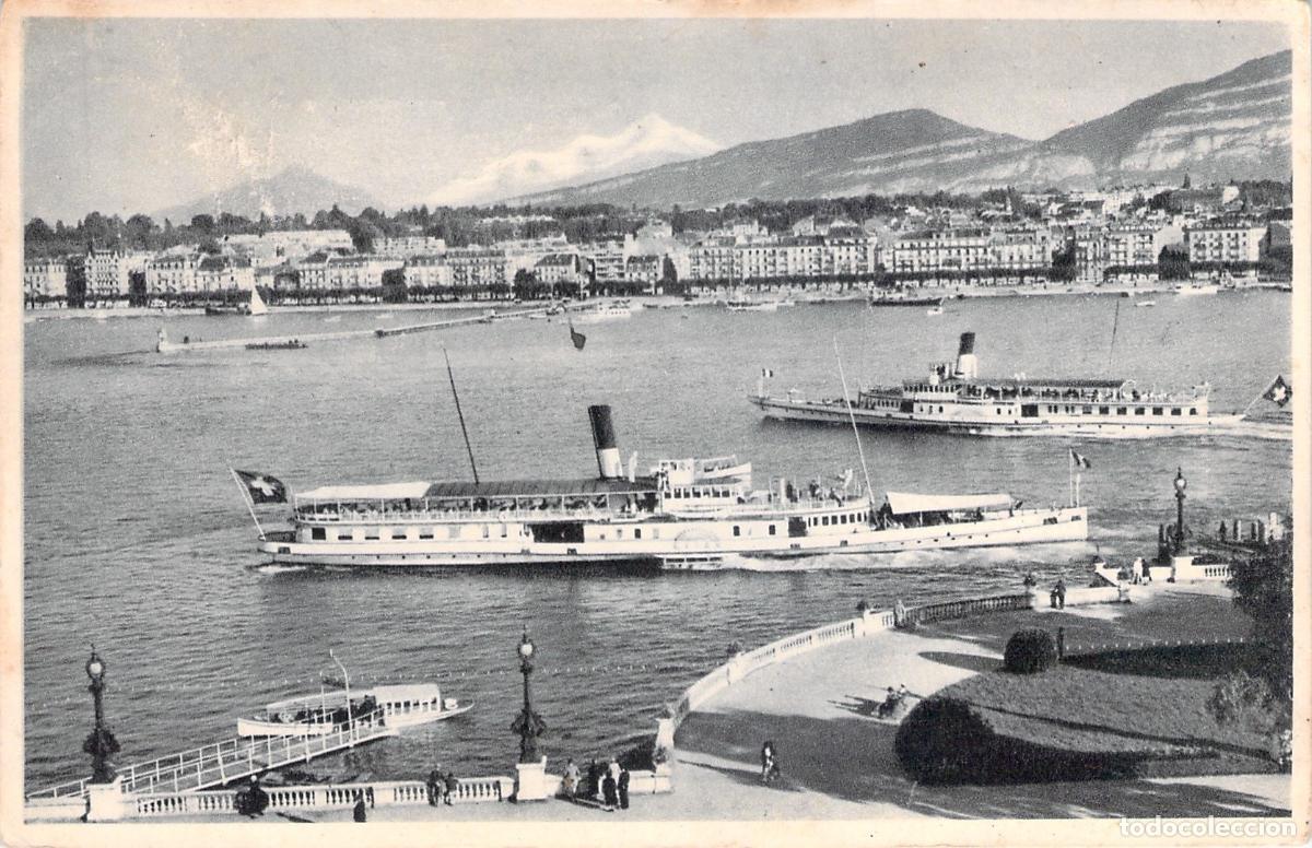 Postales: Postal de Ginebra: La Rada, el Mont-Blanc y Barcos de Vapor