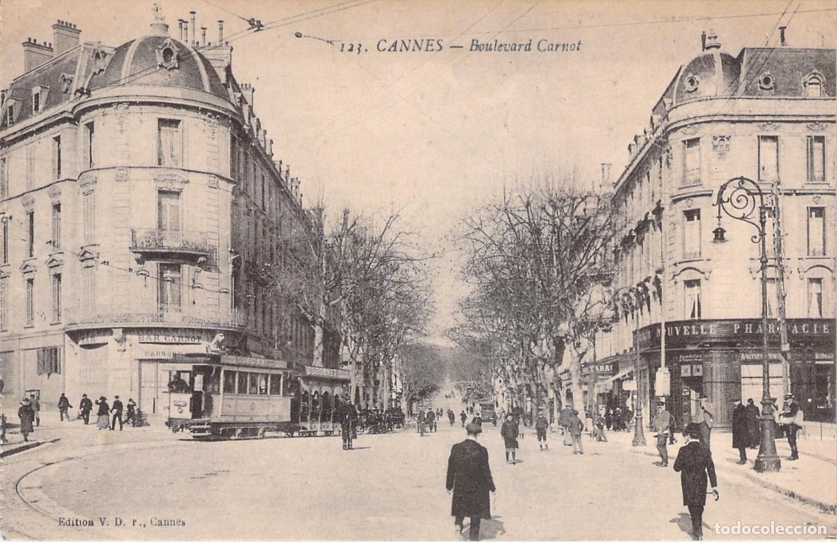 Postcards: Postal de Cannes, Boulevard Carnot con Tranv&iacute;a y Edificios Hist&oacute;ricos