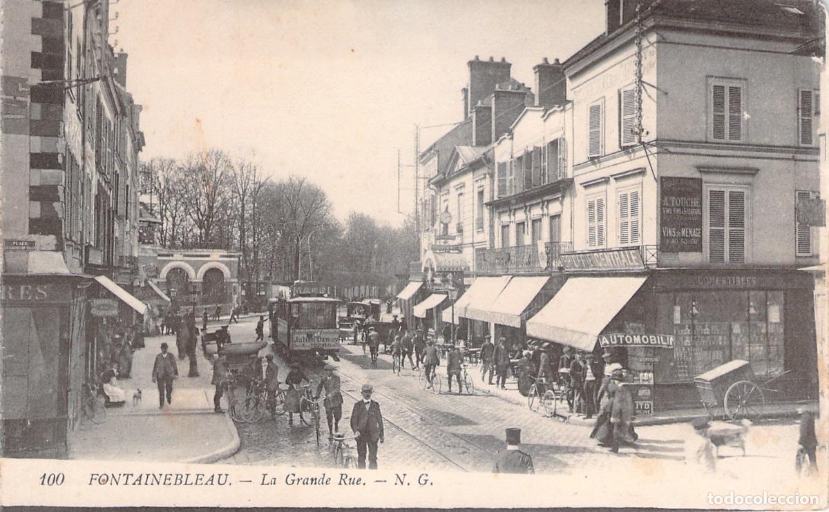 Postcards: Postal de la Calle Grande en Fontainebleau Francia con Tranv&iacute;a