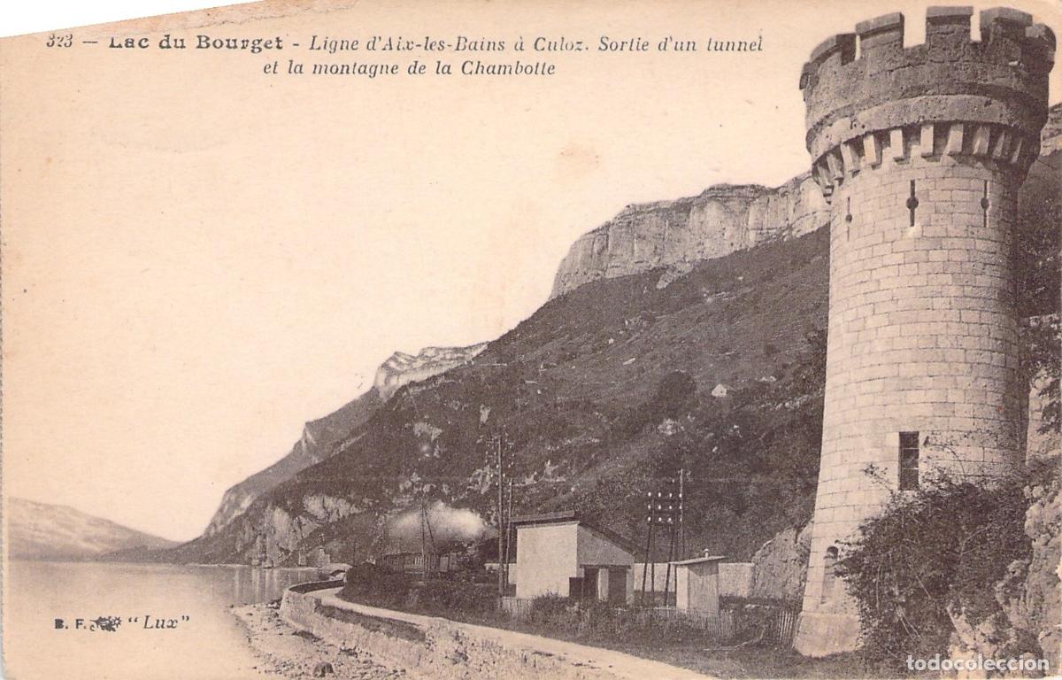 Postcards: Postal de Lac du Bourget Ligne d'Aix-les-Bains Francia con Torre y Tren
