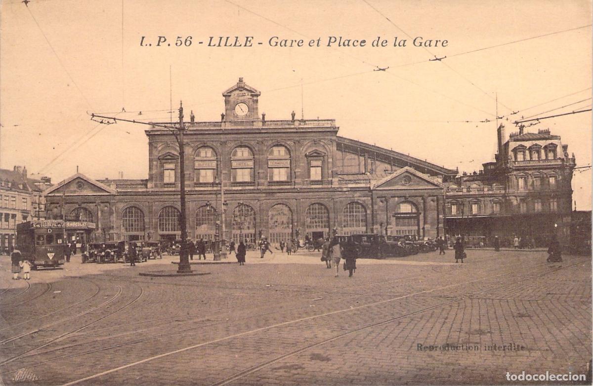 Cartoline: Postal de la Estaci&oacute;n y Plaza de la Estaci&oacute;n de Lille, Francia