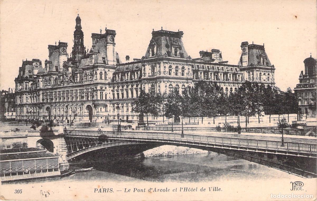 Cartoline: Postal de Par&iacute;s: El Puente de Arcole y el Ayuntamiento (H&ocirc;tel de Ville)
