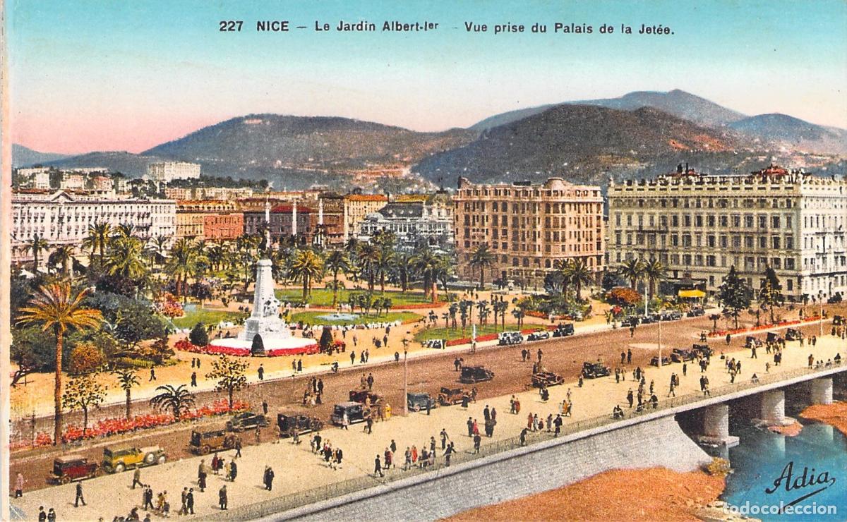 Postcards: Postal de Niza, Jard&iacute;n Albert-Ier y Palais de la Jet&eacute;e, Francia