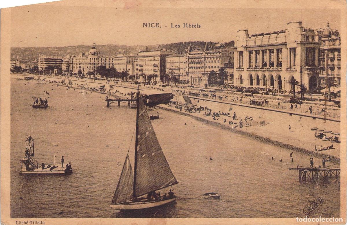 Postkarten: Postal de Niza Promenade des Anglais y Grandes Hoteles en la Playa