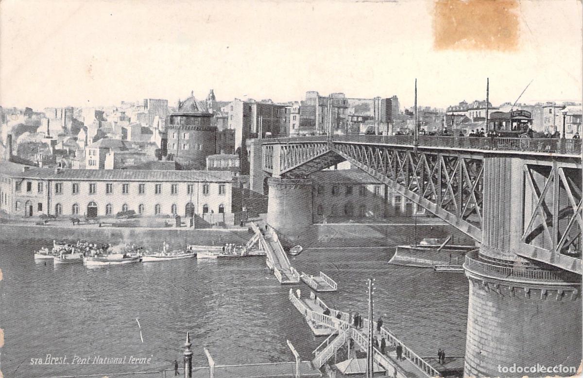 Postcards: Postal de Brest Francia, Pont National Cerrado con Tranv&iacute;a