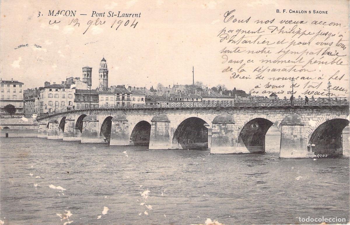 Postales: Tarjeta Postal de M&acirc;con, Puente de Saint-Laurent y r&iacute;o Saona