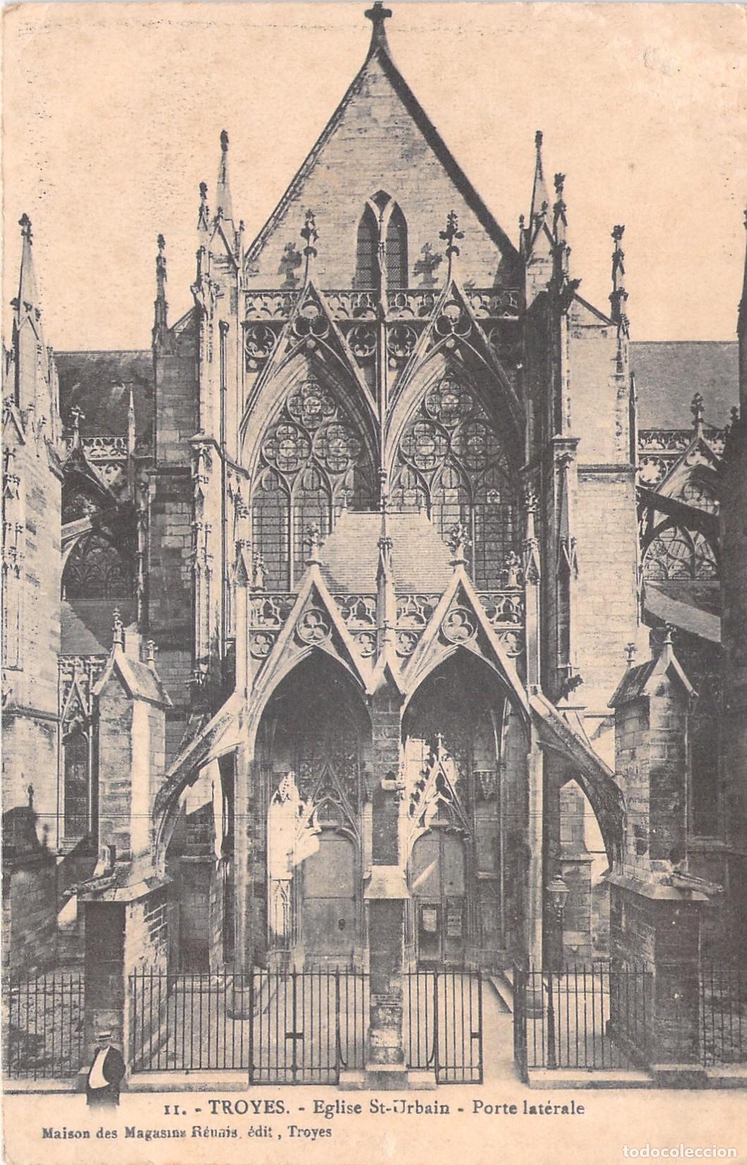 Postales: Postal Iglesia de Saint-Urbain en Troyes, Francia - Puerta Lateral