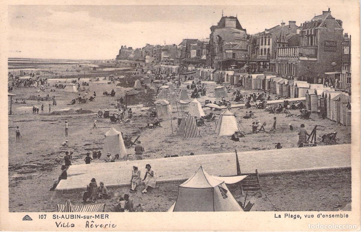 Postales: Postal de la Playa de Saint-Aubin-sur-Mer, Francia