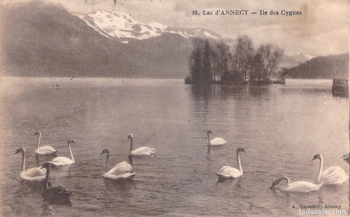 Postales: Postal de Francia - Lago de Annecy e Isla de los Cisnes
