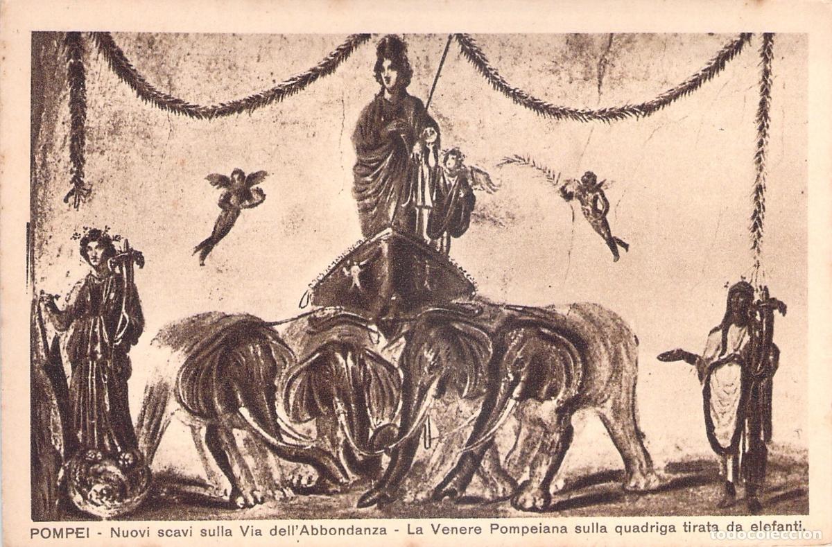 Postales: Postal de la Venus de Pompeya en Cuadriga de Elefantes