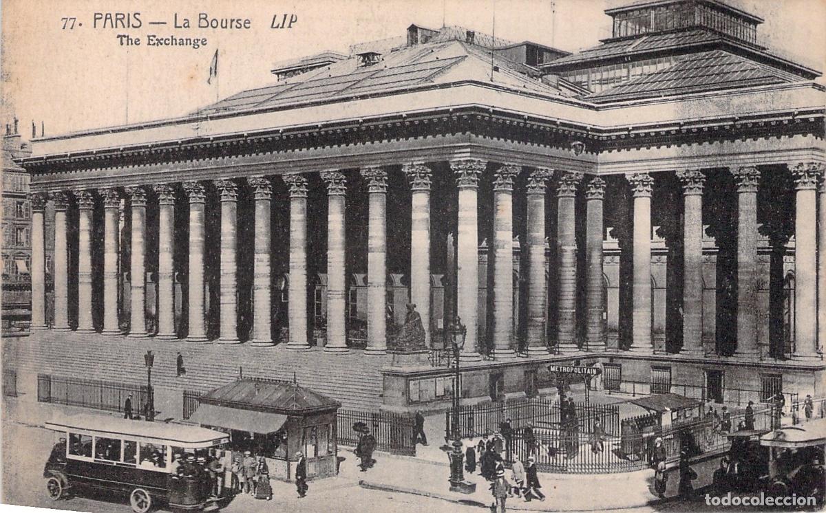 Postales: Postal de Par&iacute;s - El Palacio de la Bolsa y Tranv&iacute;a