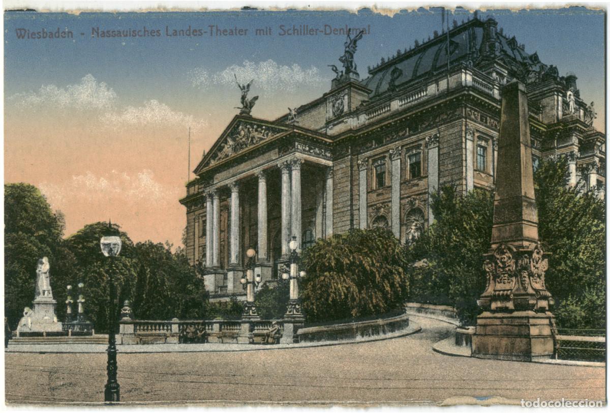 Postales: WIESBADEN_Nassauisches Landestheater mit Schiller Denkmal_Math. Oest / Arquitectura Teatros Alemania
