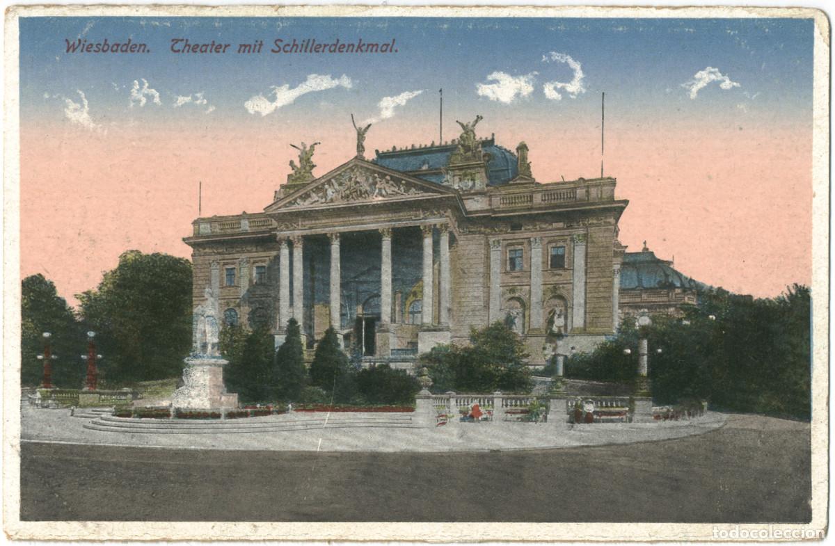 Postales: WIESBADEN_Theater mit Schillerdenkmal_Sin datos / Arquitectura Teatros Alemania