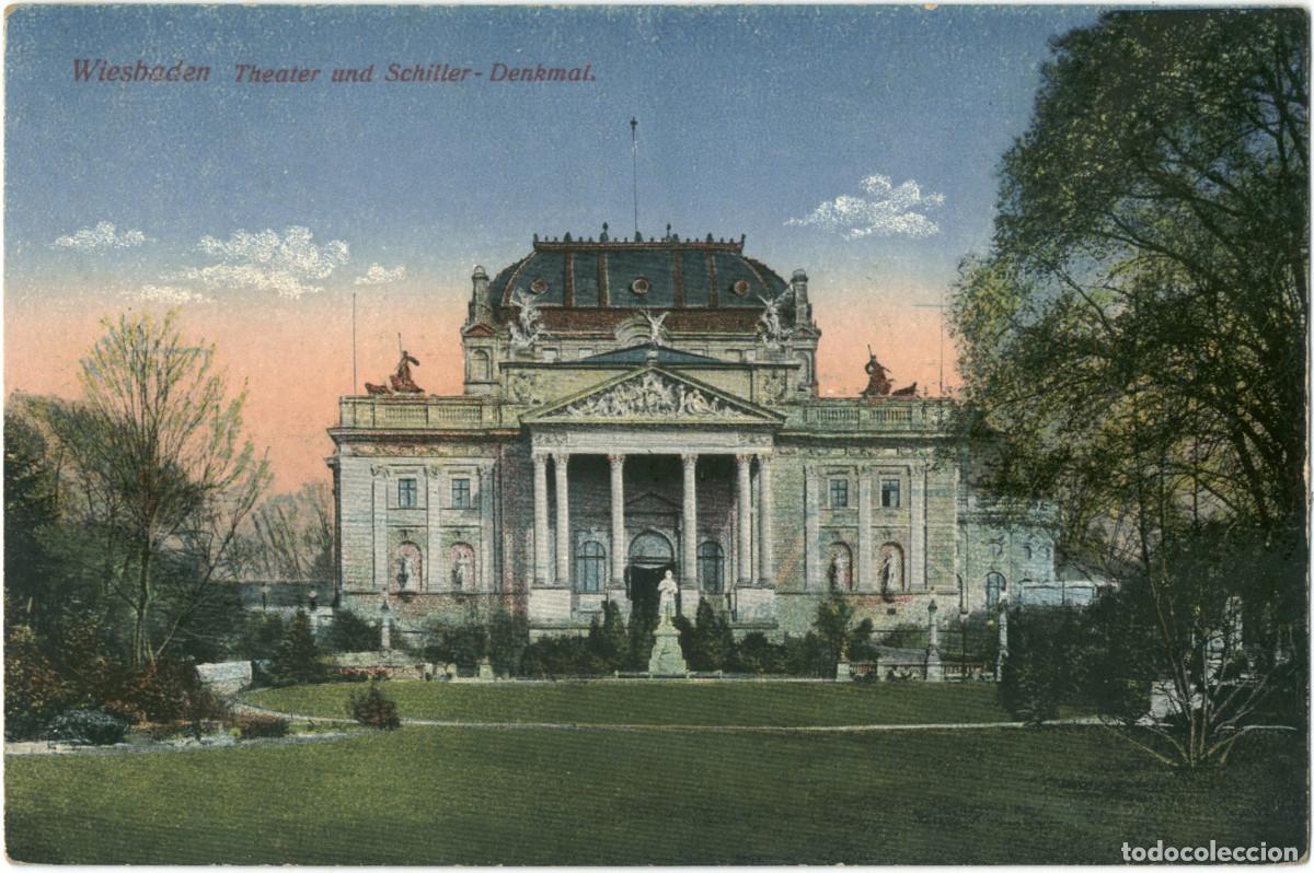 Postales: WIESBADEN_Theater und Schillerdenkmal_KSM; 805 / Arquitectura Teatros Alemania