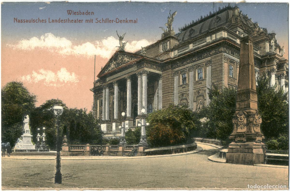 Postkarten: WIESBADEN_Nassauisches Landestheater Schillerdenkmal_Stengel; 46396 / Arquitectura Teatros Alemania