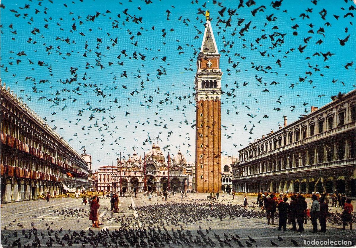 Postales: Postal de Venecia Plaza de San Marcos y Campanile con Palomas