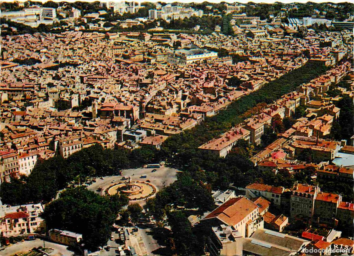 Postais: Francia - Carte Postale - 13 - Aix-en-Provence - ue a&eacute;rienne - La grande Fontaine et le Cours Mirabe