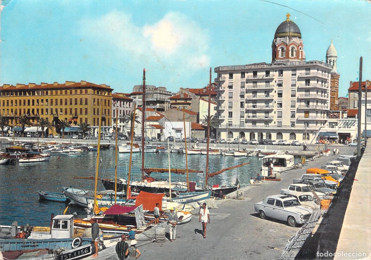 Postales: Postal de Saint-Rapha&euml;l, Puerto de la Costa Azul con Barcos y Coches