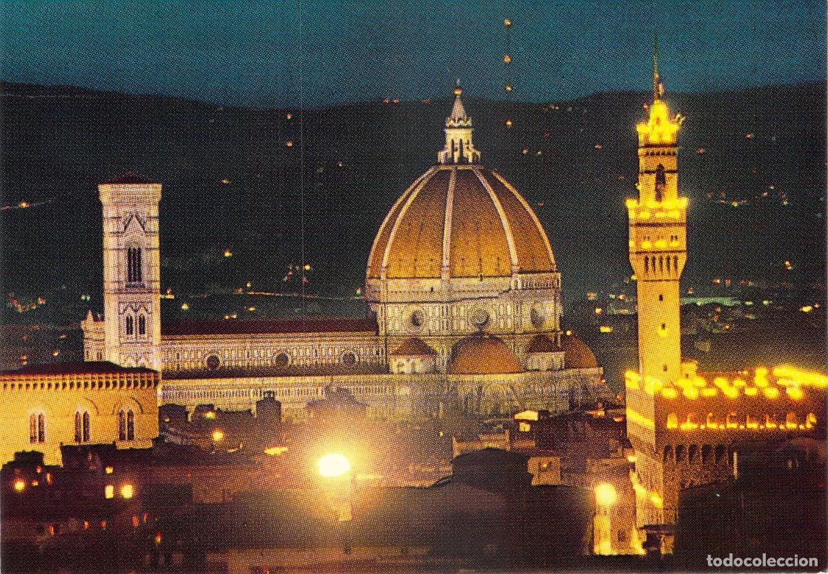 Postales: Postal de Florencia Panorama Nocturno Catedral y Palazzo Vecchio
