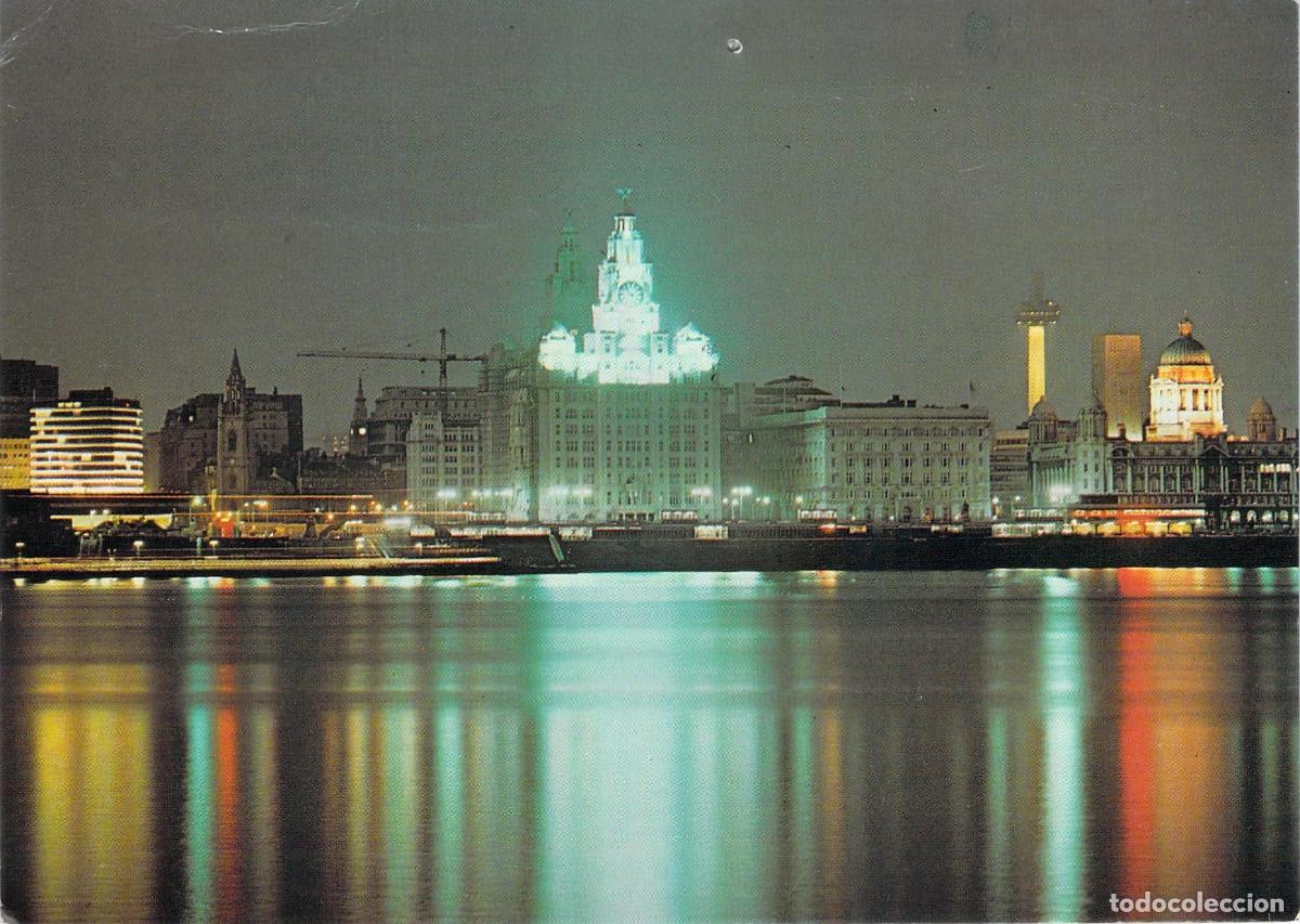 Postales: Postal de Liverpool de Noche y el Frente Mar&iacute;timo