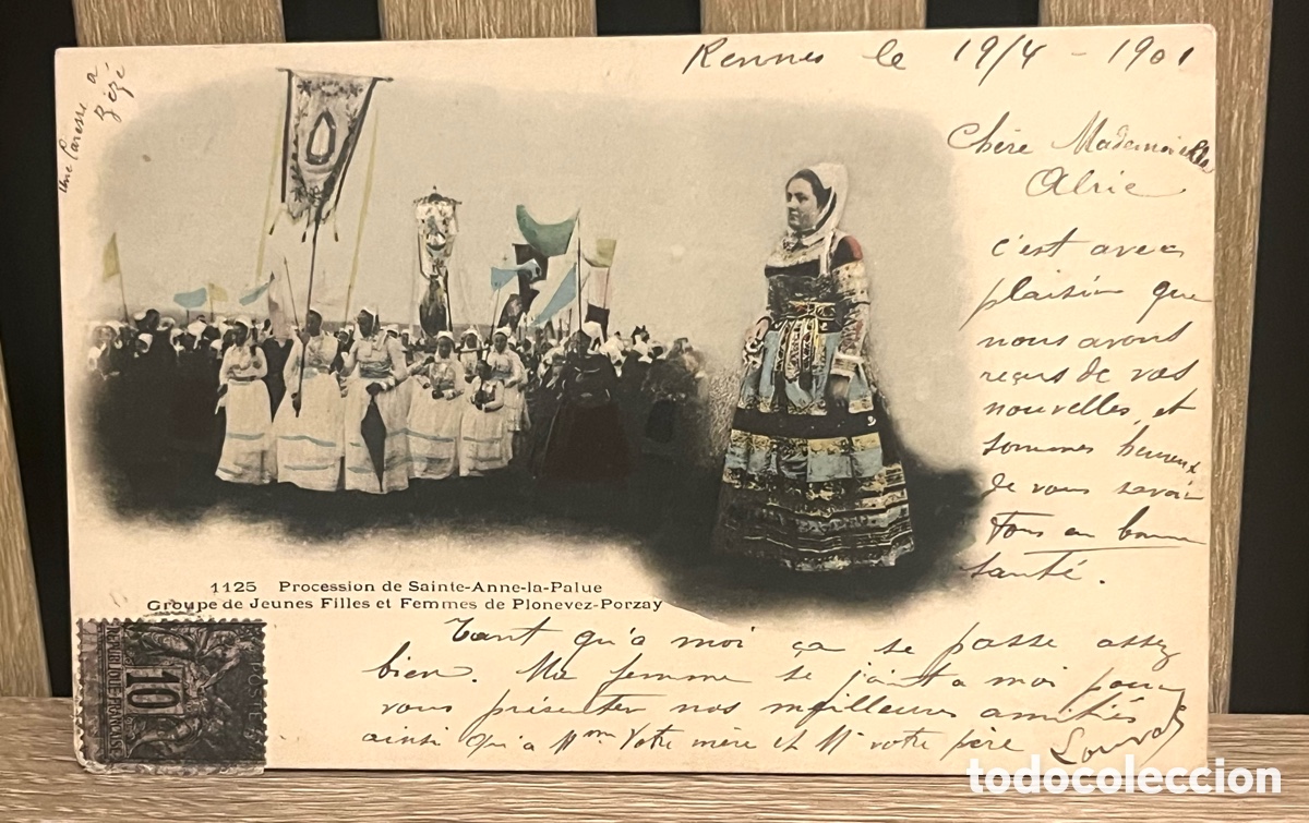 Postales: POSTAL RENNES. PROCESSION DE SAINTE-ANNE-LA-PALUE GROUPE DE JEUNNES FILLES ET FEMMES PLONEVEZ-PORZAY