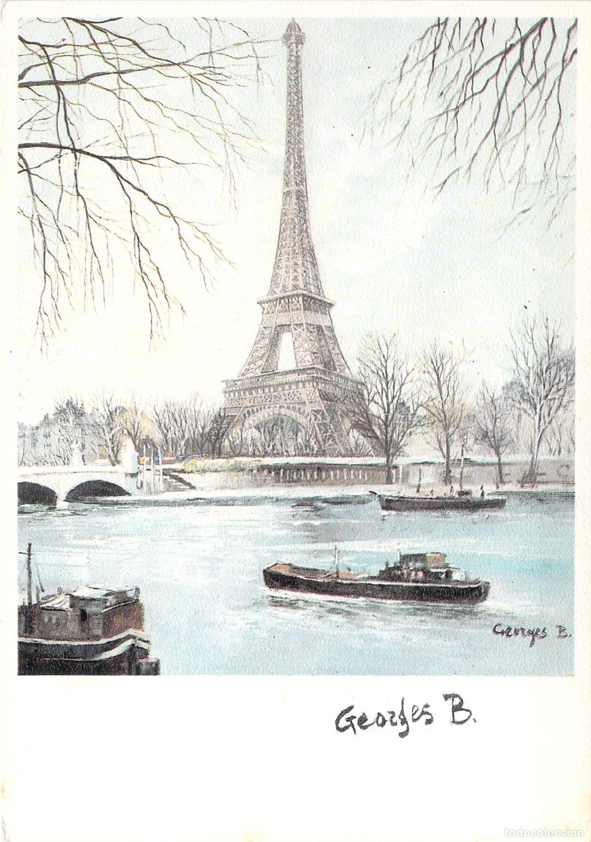 Postales: Postal Ilustrada de Par&iacute;s con la Torre Eiffel y Pont d'I&eacute;na por Georges B.