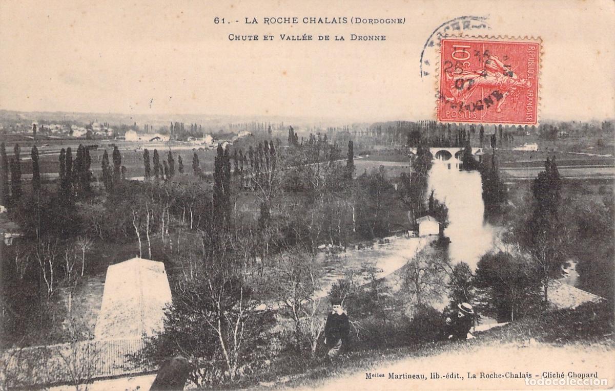 Postales: Postal de La Roche-Chalais, Cascada y Valle de la Dronne, Dordogne