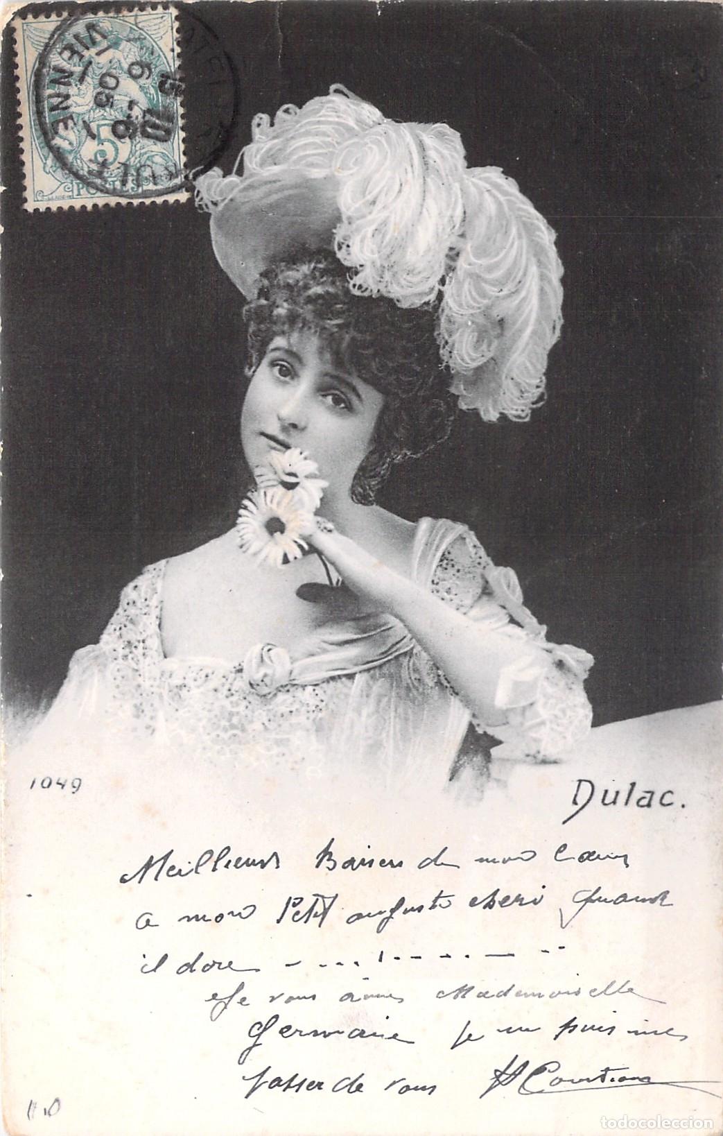 Postales: Postal de la Actriz Dulac con Sombrero de Plumas Belle &Eacute;poque