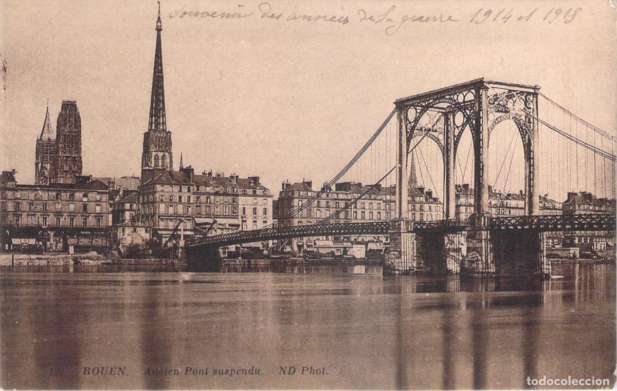 Postales: Postal de Rouen Francia Antiguo Puente Colgante y Catedral