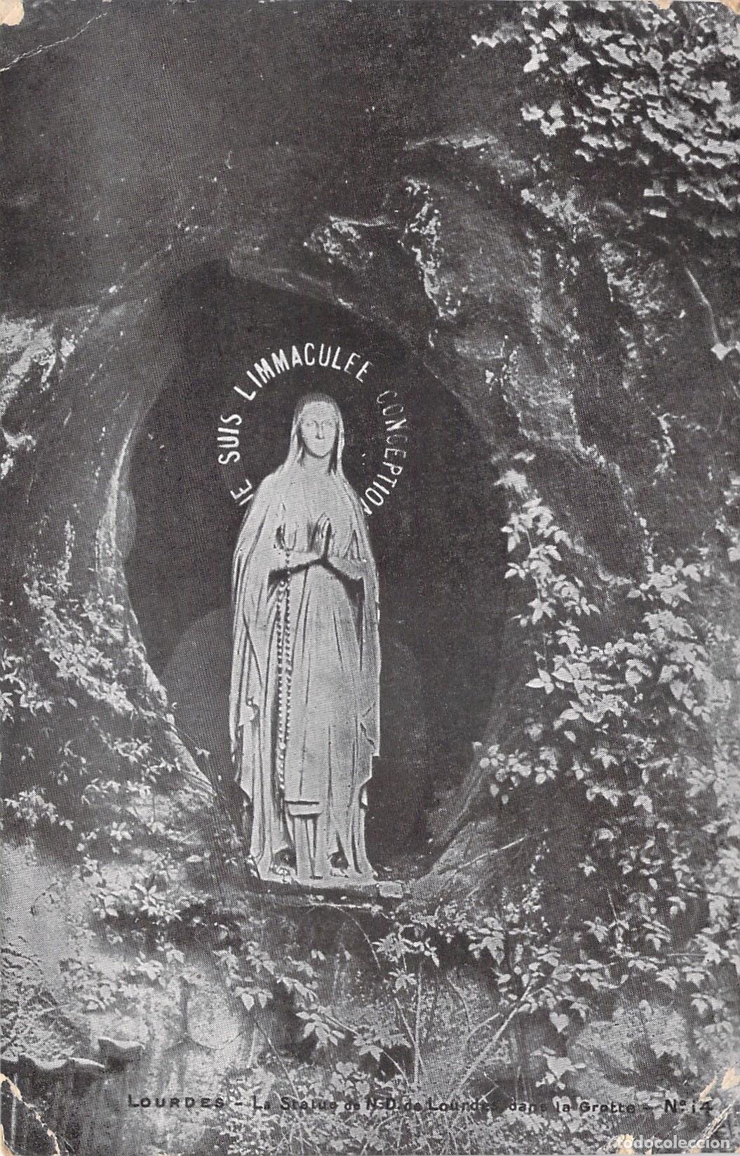Postales: Postal de la Estatua de Nuestra Se&ntilde;ora de Lourdes en la Gruta
