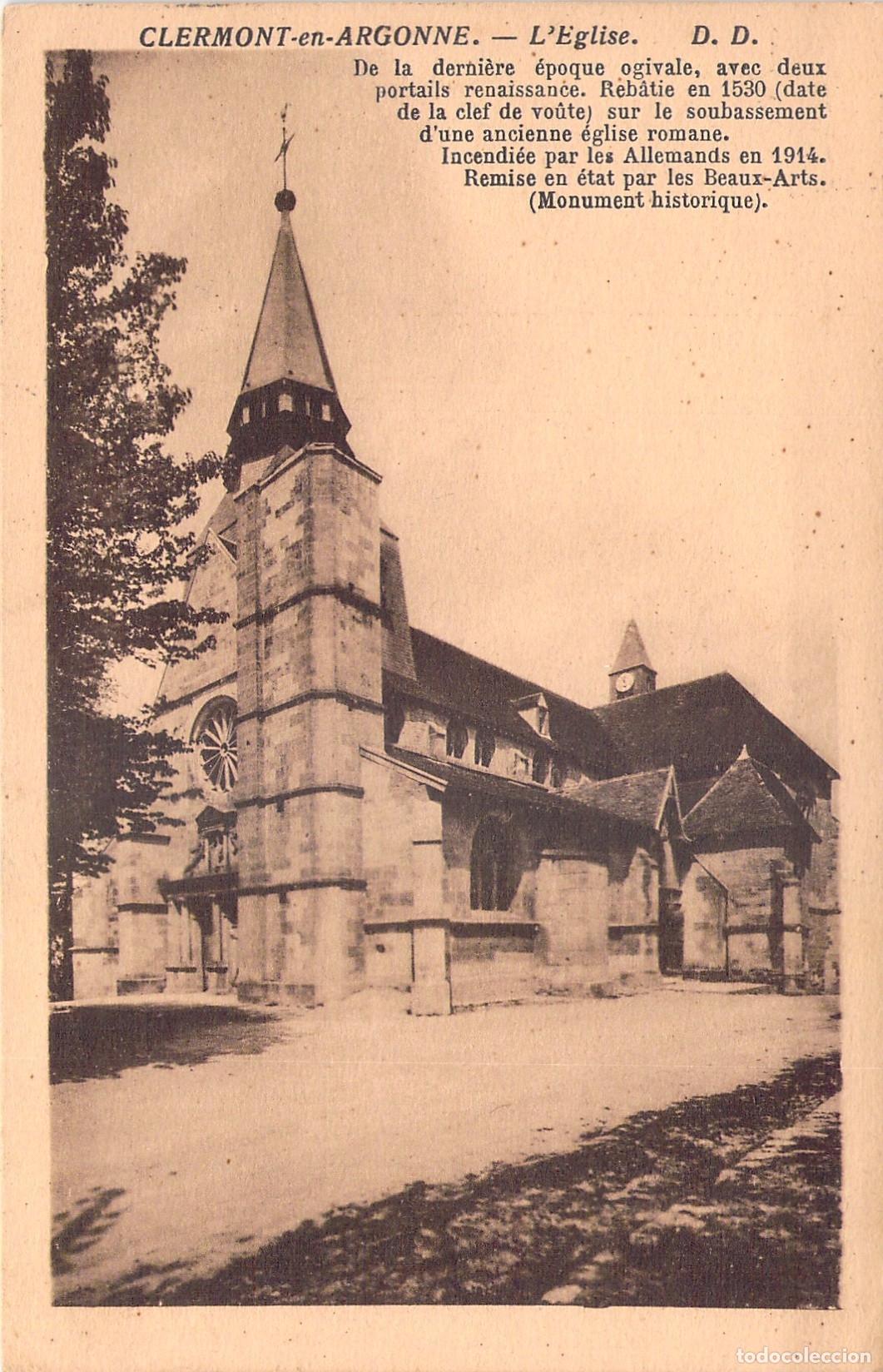 Postales: Postal de la Iglesia de Clermont-en-Argonne, Francia