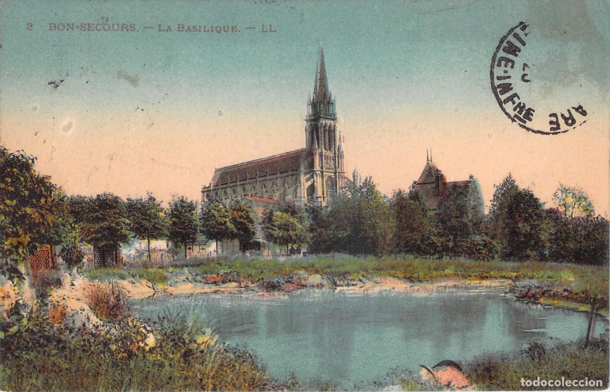 Postales: Postal de la Bas&iacute;lica de Bon-Secours con Lago, Francia