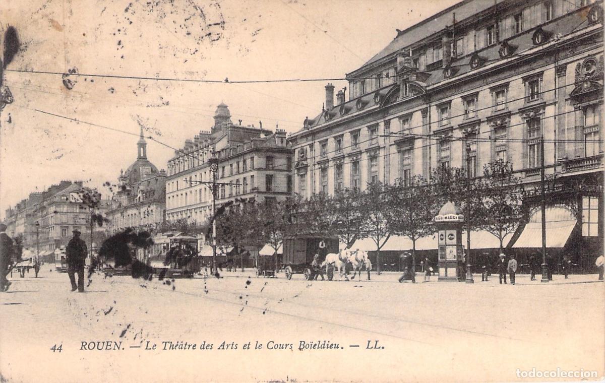 Postales: Postal de Rouen Francia Th&eacute;&acirc;tre des Arts et Cours Bo&iuml;eldieu