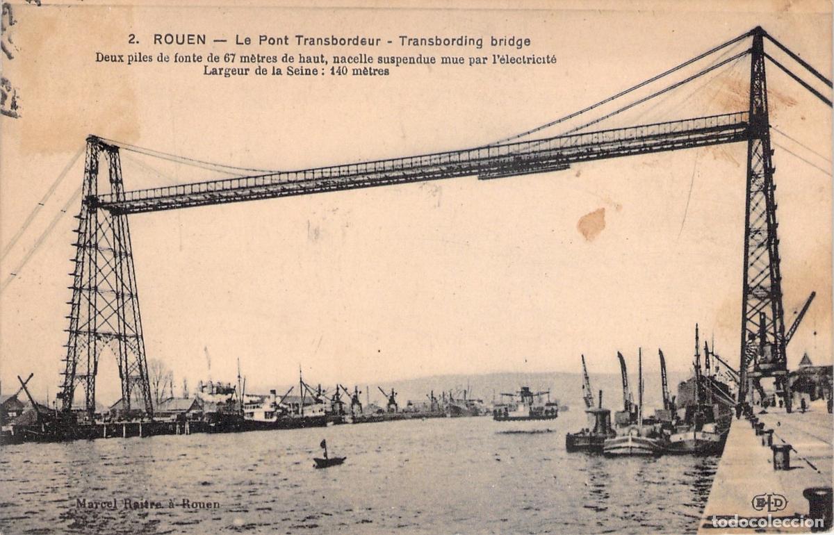 Postales: Postal del Puente Transbordador de Rouen sobre el Sena