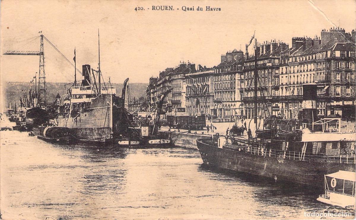 Postcards: Postal de Rouen - Quai du Havre con Barcos y Puerto