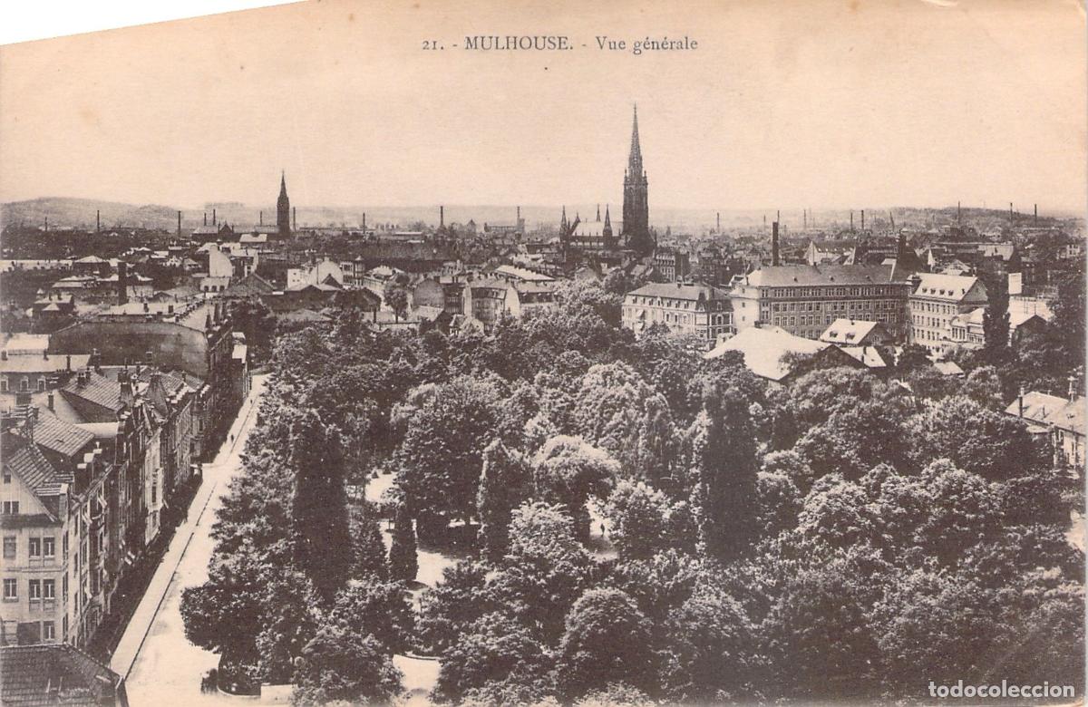 Postcards: Postal de Mulhouse: Vista General con Parque e Iglesia, Alsacia