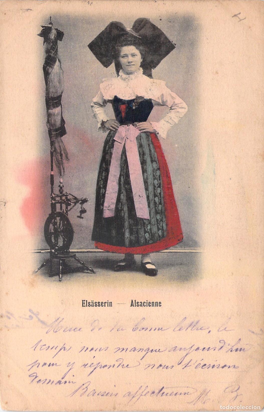 Postales: Postal de Mujer Alsaciana con Traje Tradicional y Rueca