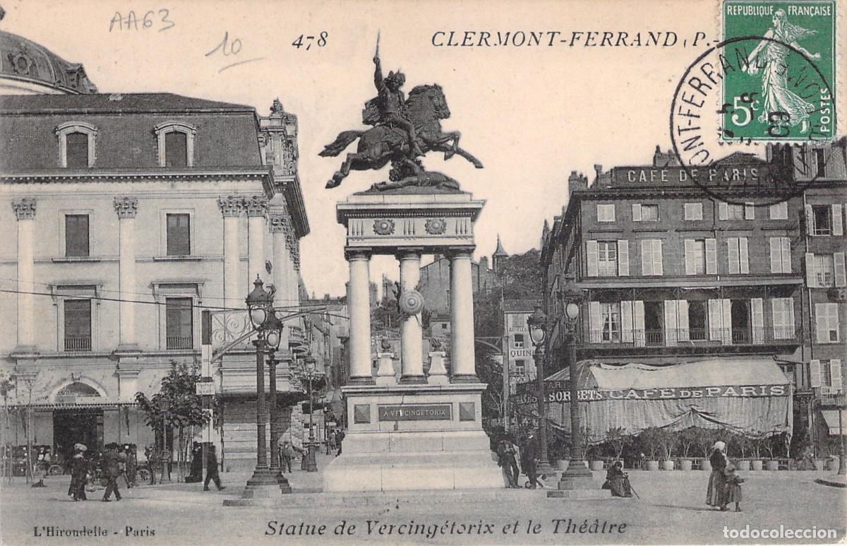 Postales: Postal Estatua de Vercing&eacute;torix y Teatro en Clermont-Ferrand