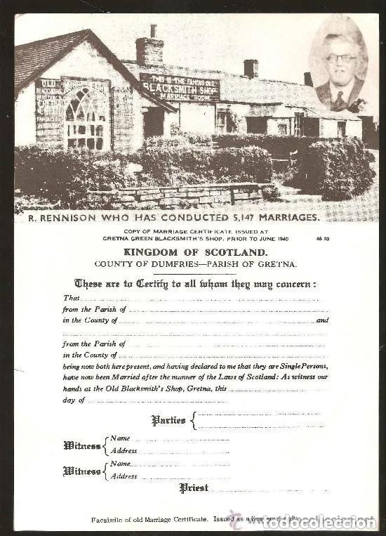 Postales: Postal KINGDOM OF SCOTLAND - Fascimile of old Marriage - Sin circular Tama&ntilde;o doble postal