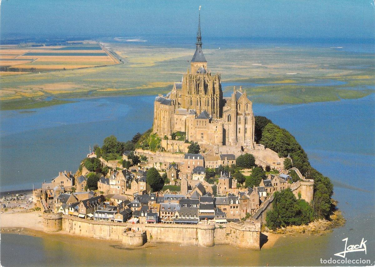 Postcards: Postal del Mont Saint-Michel Vista A&eacute;rea de la Abad&iacute;a en Francia