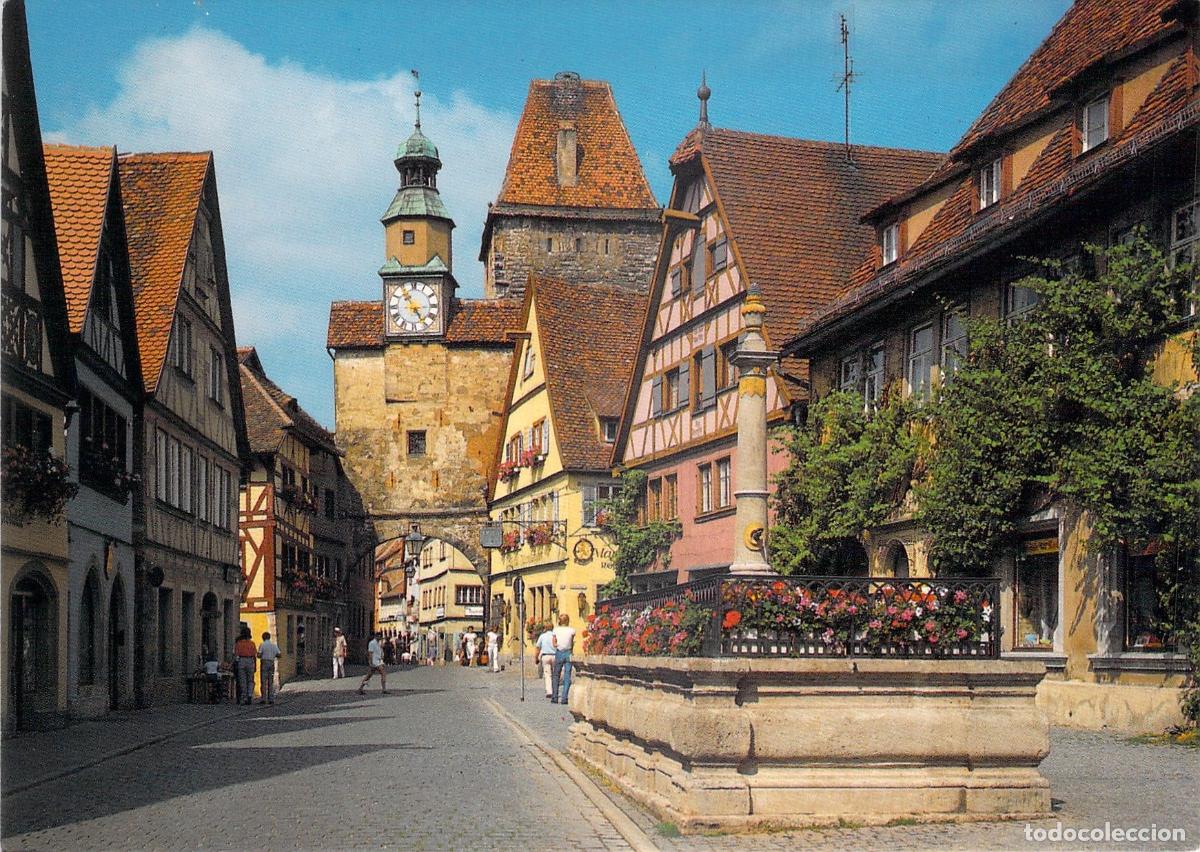 Postkarten: Postal de Rothenburg ob der Tauber con Torre de San Marcos y R&ouml;derbogen