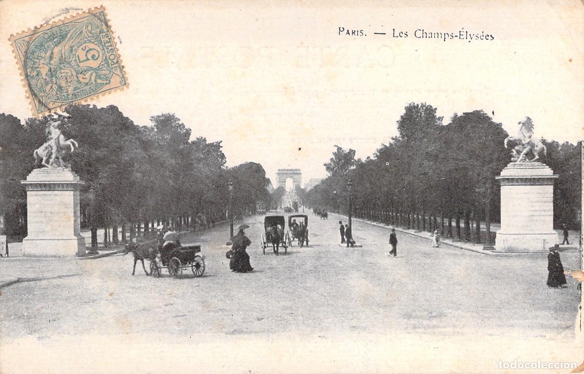 Postais: Postal de Par&iacute;s: Vista de los Campos El&iacute;seos con Carruajes