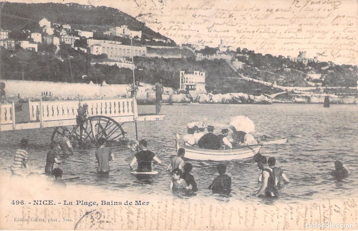 Postcards: Postal de Niza: La Playa y Ba&ntilde;os de Mar, Francia
