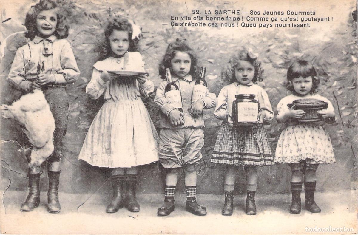 Postcards: Postal de La Sarthe Ni&ntilde;os Gourmets con Productos T&iacute;picos