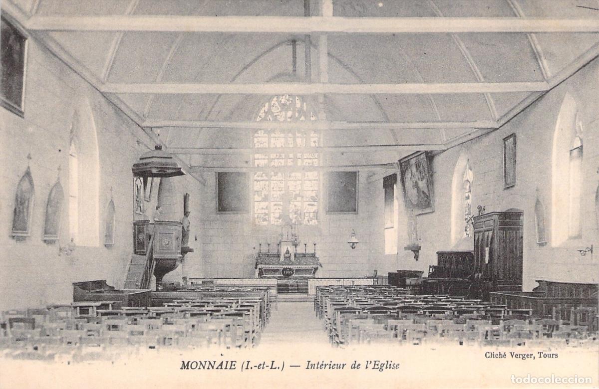 Postkarten: Postal del interior de la Iglesia de Monnaie, Francia