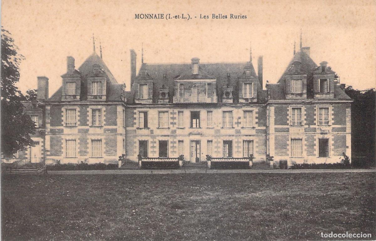 Postkarten: Postal de Monnaie y el Ch&acirc;teau de Les Belles Ruries