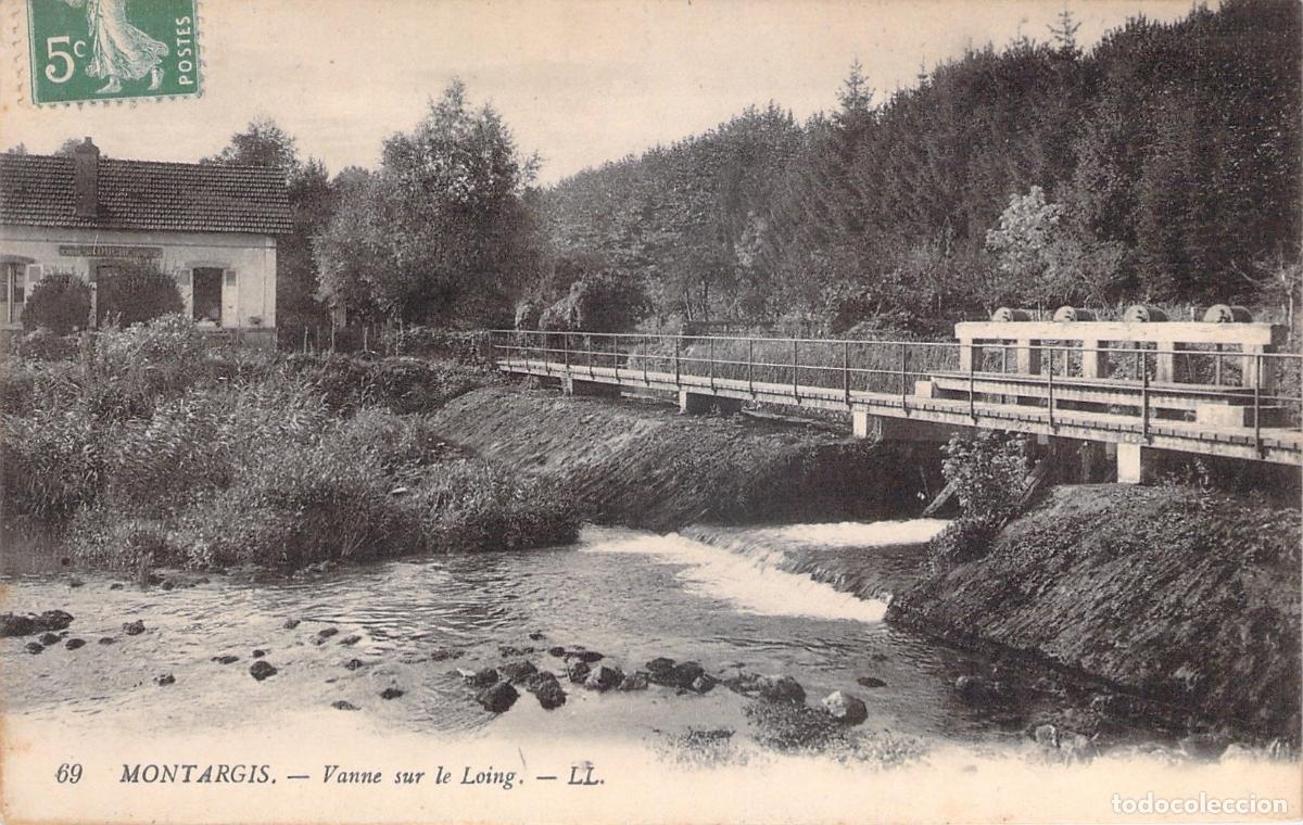 Postkarten: Postal de Montargis, Compuerta sobre el R&iacute;o Loing, Francia