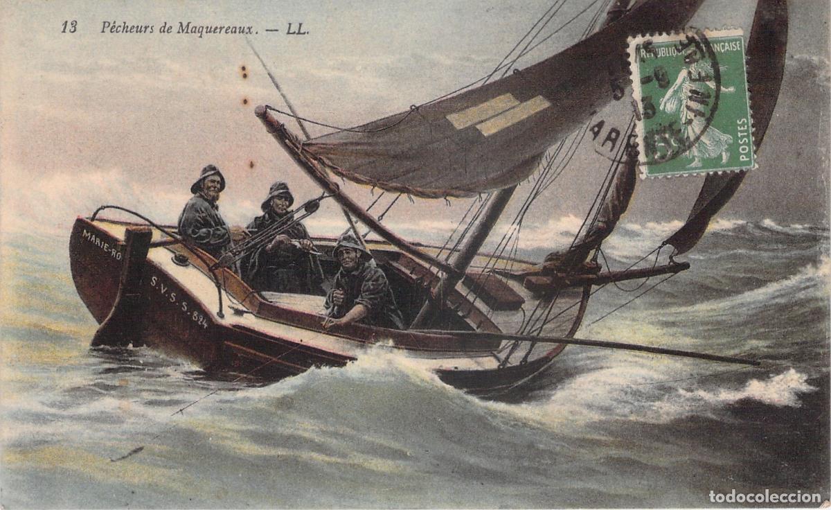 Postales: Postal de Pescadores de Caballa en Barco de Vela