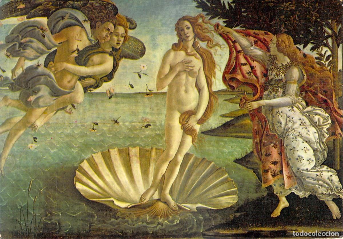 Postales: Postal de El Nacimiento de Venus de Botticelli, Galer&iacute;a Uffizi