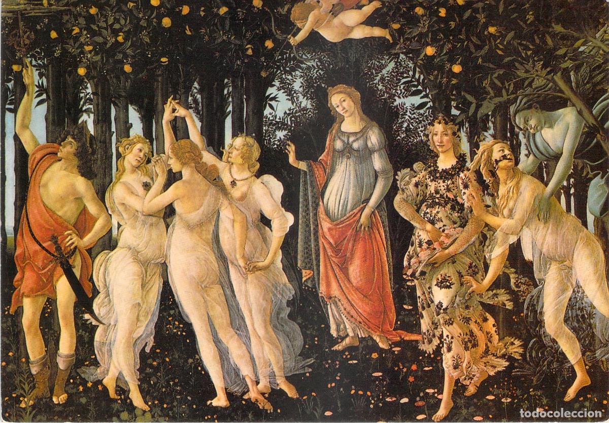 Postales: Postal Art&iacute;stica La Primavera de Botticelli Galer&iacute;a Uffizi Florencia